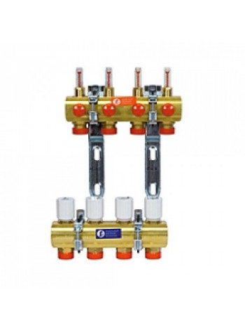 Коллектор 1 x3/4 E 2 выхода с оотсечными кранами и термостатическими вентилями смещенный Giacomini