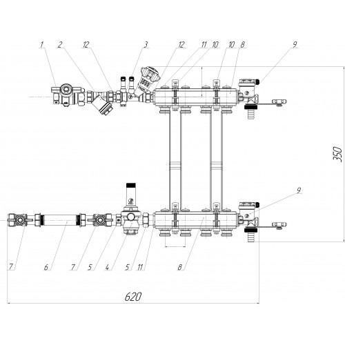 Коллекторный модуль Giacomini 3/4*18 на 2 зоны базовая модель GE550Y192 Коллекторный модуль Giacomini 3/4*18 на 2 зоны базовая модель GE550Y192