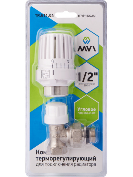Комплект терморегулирующий угловой 2 в 1(головка,термоклапан,настроечный клапан) 1/2 MVI TR.611.04