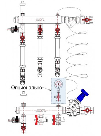 Узел коллекторный MF2: Вход - Ду25, правый; Выход - 1/2