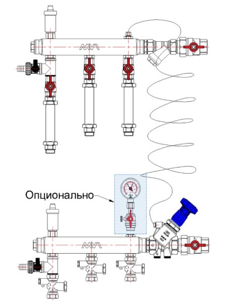 Узел коллекторный MF3: Вход - Ду25, правый; Выход - 1/2 Узел коллекторный MF3: Вход - Ду25, правый; Выход - 1/2