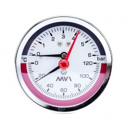 Термоманометр аксиальный MVI, диапазон показаний до 6 бар,  от 0°C до 120°C, диаметр корпуса 80 мм,  подключение G1/2