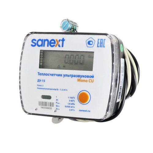 Теплосчетчик SANEXT Ультразвуковой Mono CU Ду 20 мм 2,5 м3/ч подающий трубопровод RS 485+2 impulse Теплосчетчик SANEXT Ультразвуковой Mono CU Ду 20 мм 2,5 м3/ч подающий трубопровод RS 485+2 impulse